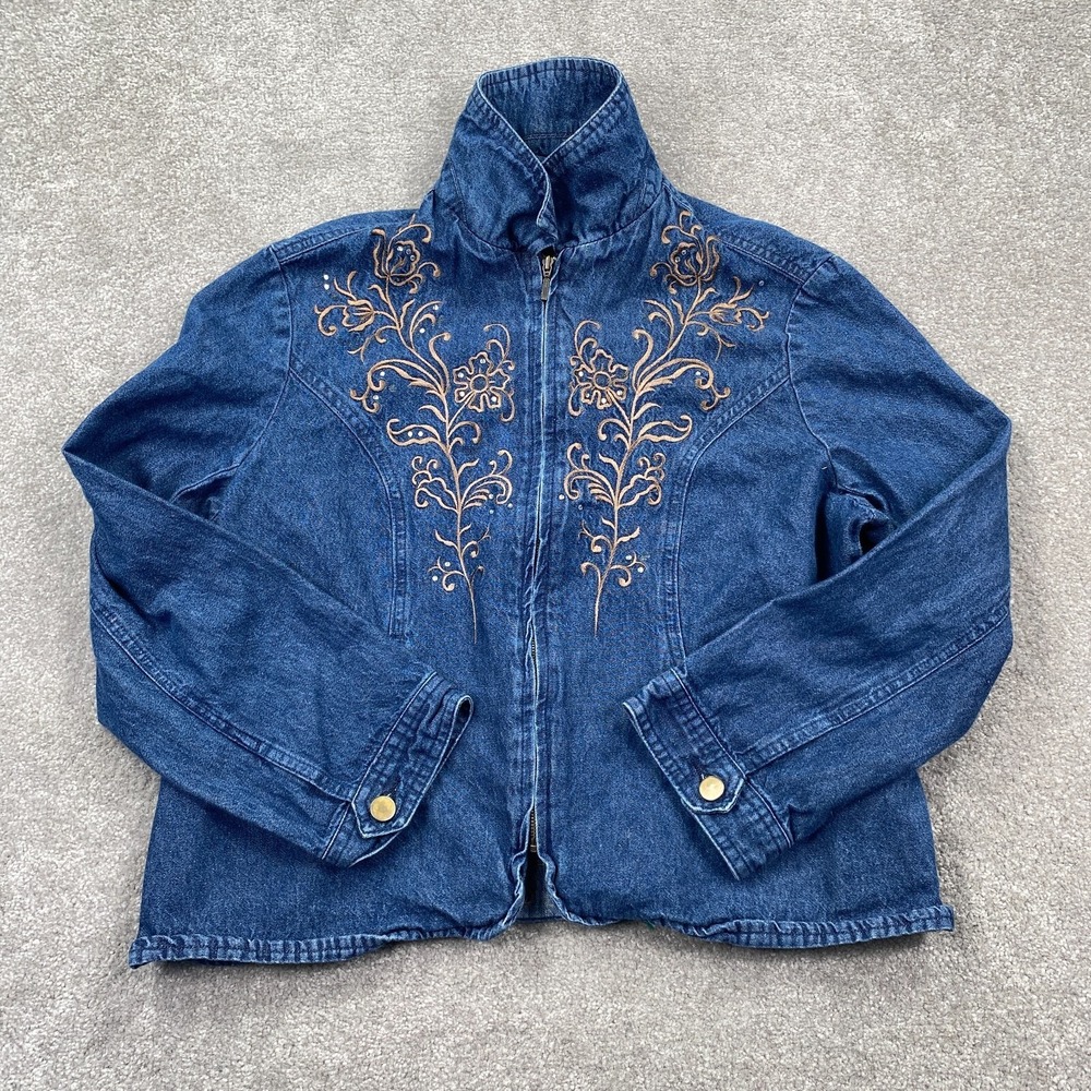 Vintage 90s Southern Lady Embroidered Denim Jacket Women's Petite Size